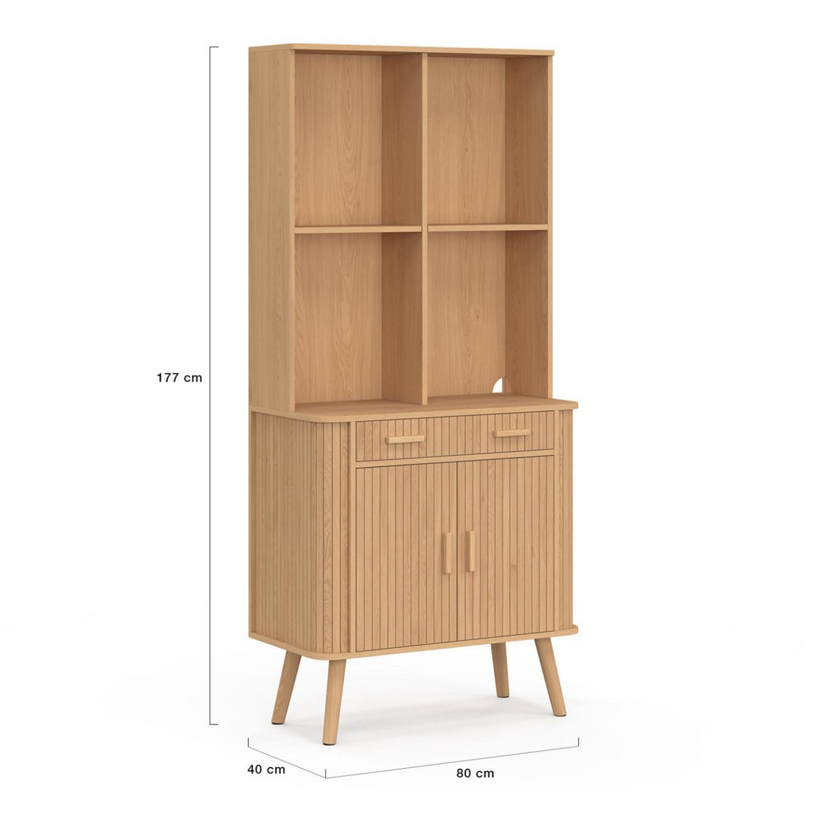ID MARKET Buffet de cuisine 80 CM ROMIE 2 portes + tiroir effet lattes tasseau de bois