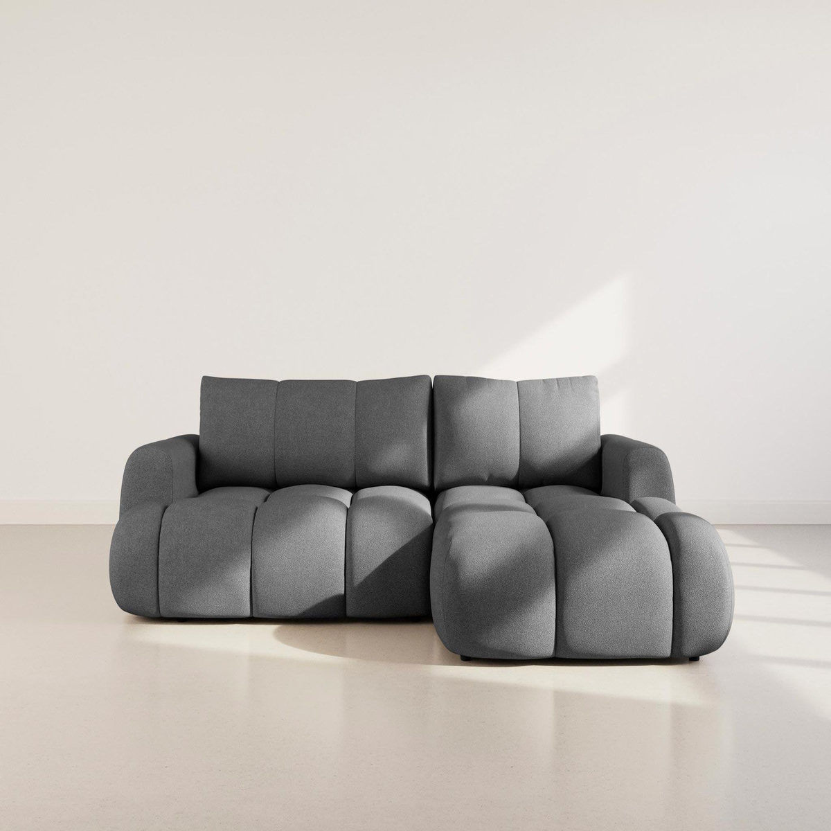 BEST MOBILIER Yulin - canapé d'angle droit 4 places convertible avec coffre en tissu bouclette