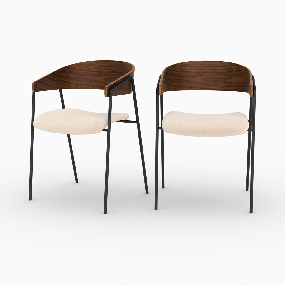 Rendez vous déco Lot de 2 chaises en velours blanc cassé et bois de noyer-Esmée