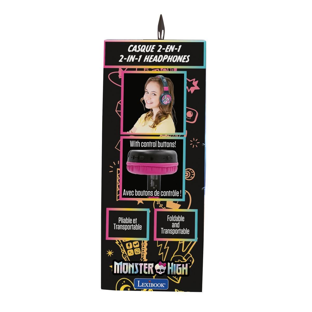 Lexibook Casque 2 en 1 Monster High Bluetooth et Filaire avec limitation de son