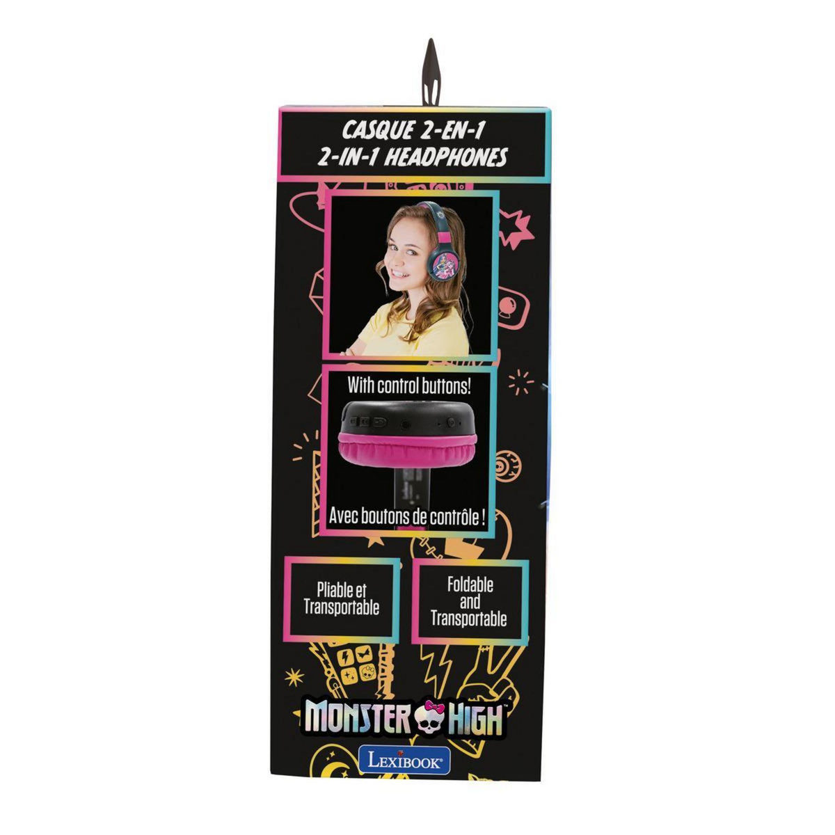 Lexibook Casque 2 en 1 Monster High Bluetooth et Filaire avec limitation de son