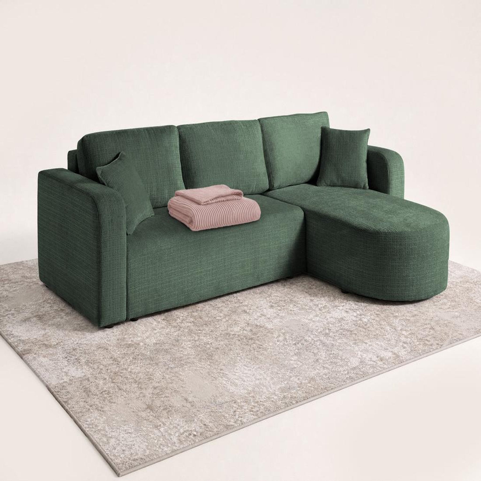 Voir la diapositive 4 : BEST MOBILIER Miro - canapé d'angle réversible - 4 places - convertible avec coffre - en velours texturé