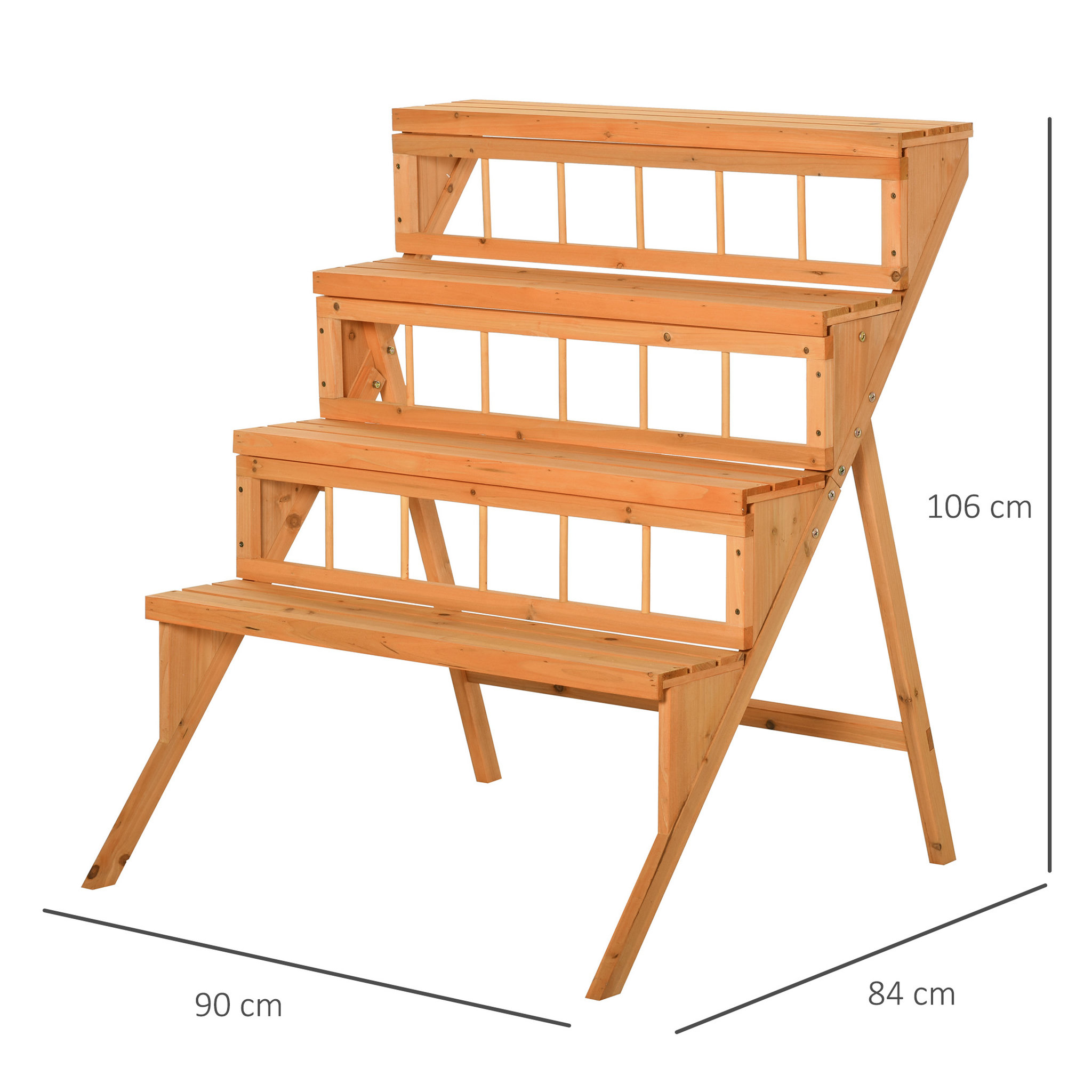 Voir la diapositive 3 : OUTSUNNY Étagère échelle à fleurs en bois - porte plante bois 4 étagères - bois sapin pré-huilé