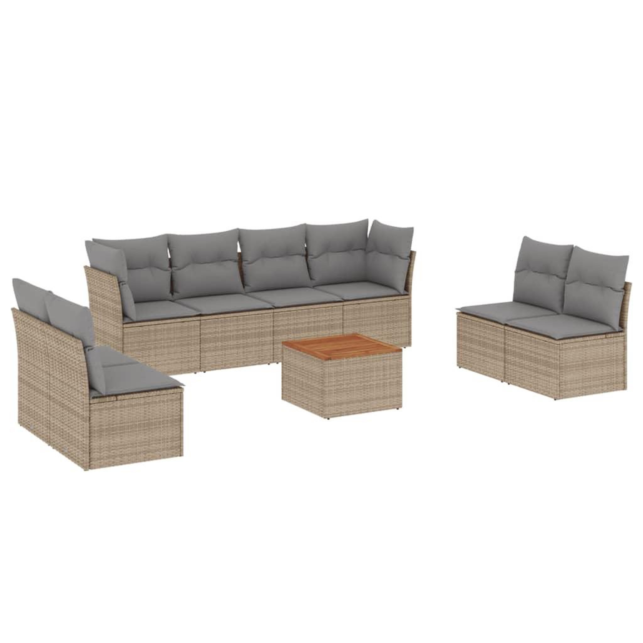 Voir la diapositive 2 : VIDAXL Salon de jardin avec coussins 9pcs melange beige resine tressee