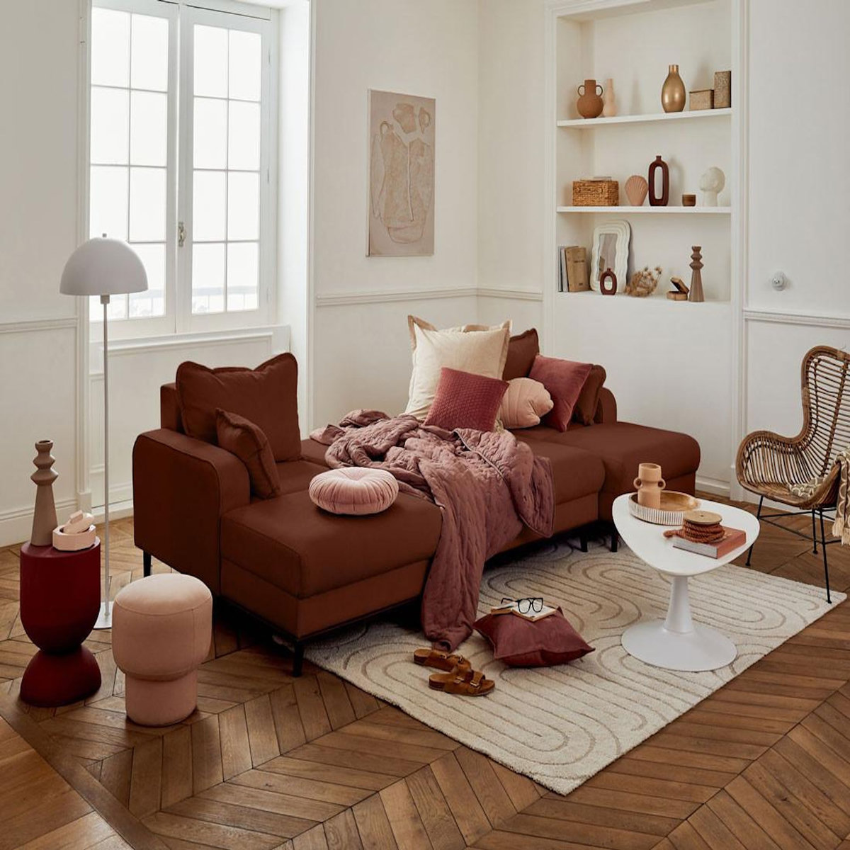 LISA DESIGN Albane - canapé panoramique en u - 7 places - convertible avec coffre - en velours côtelé