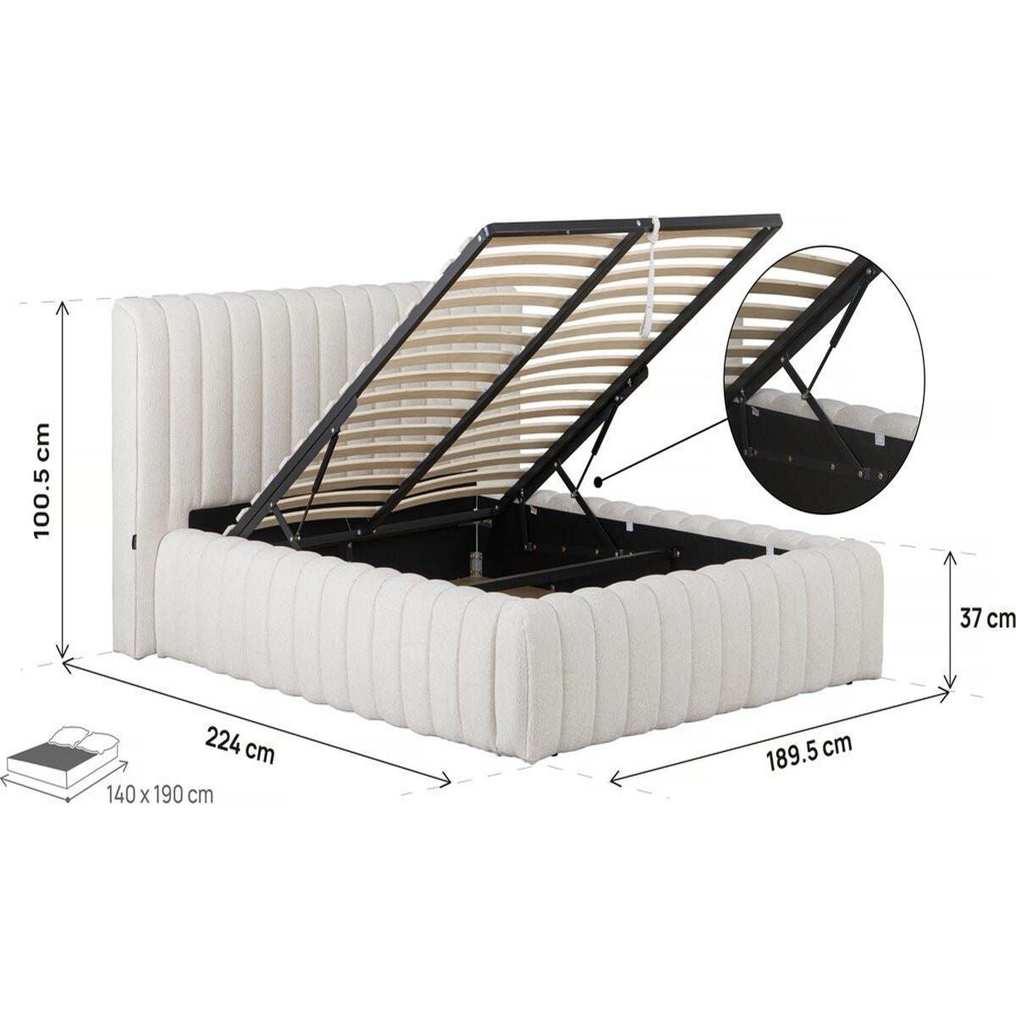 Voir la diapositive 4 : Habitat et Jardin Lit double en tissu avec coffre  tignes  - 140 x 190 cm - beige