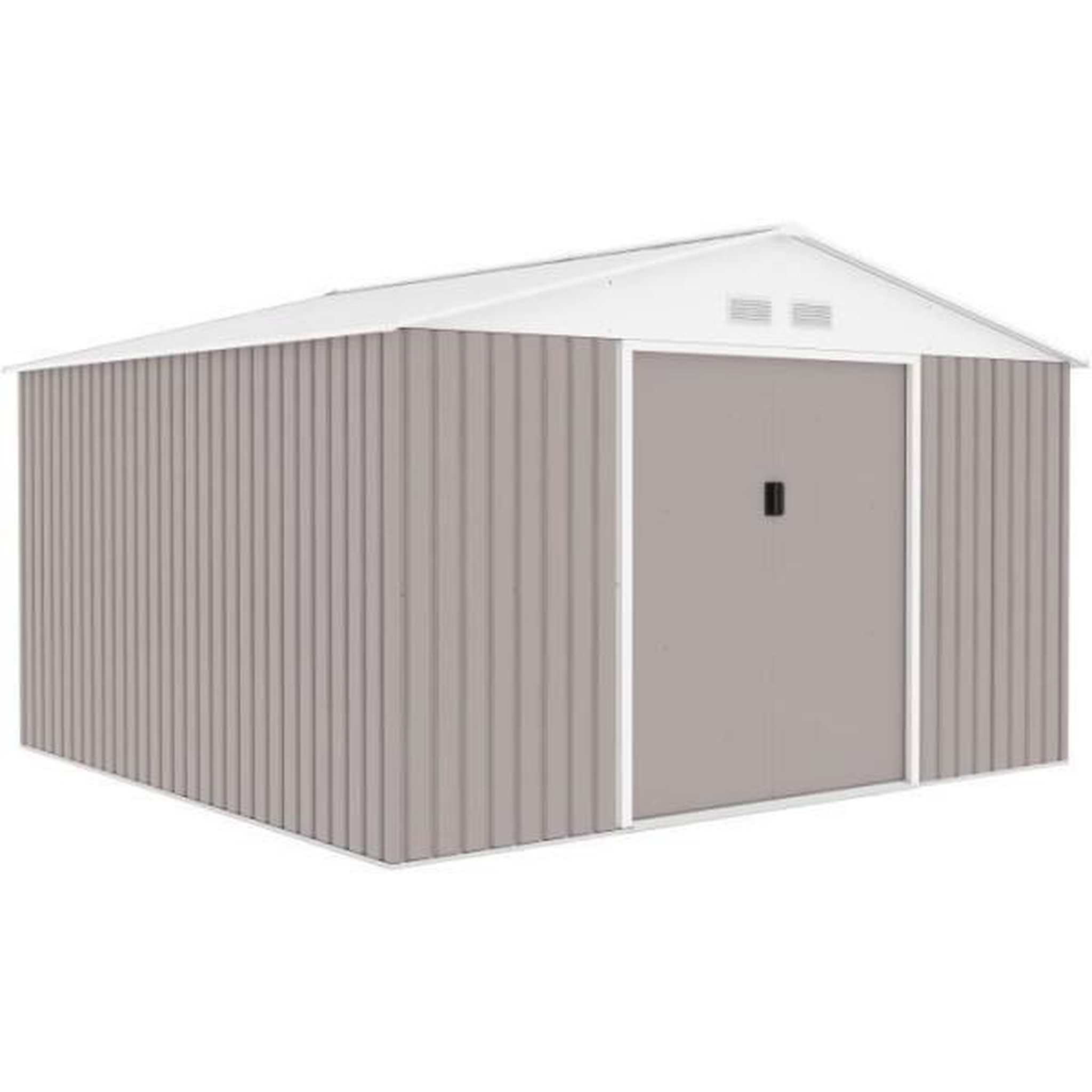 MARKET24 JUPITER Abri de jardin en métal 10,85 m² - 340 x 319 x 210 cm - Kit d'ancrage inclus, 2 portes coulissantes - Taupe