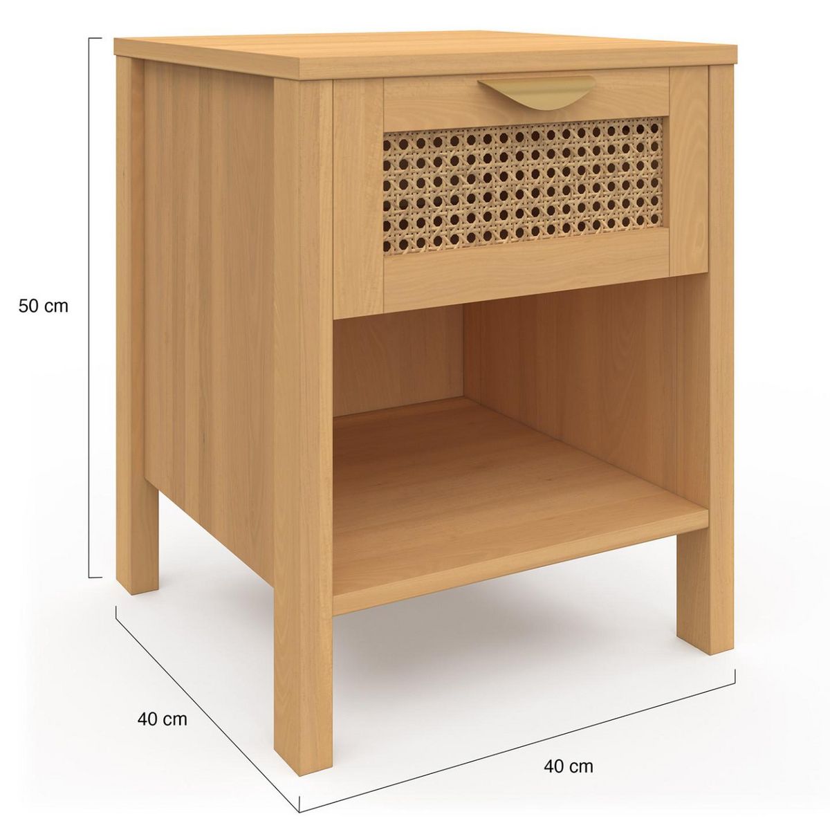 ID MARKET Lot de 2 tables de chevet EDHEN 1 tiroir avec niche cannage et bois