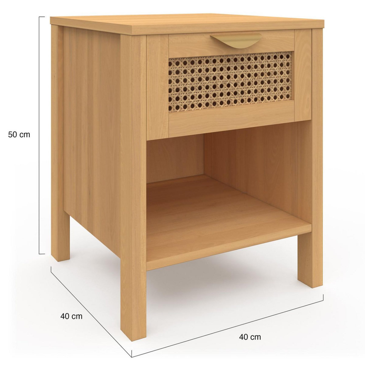 ID MARKET Lot de 2 tables de chevet EDHEN 1 tiroir avec niche cannage et bois