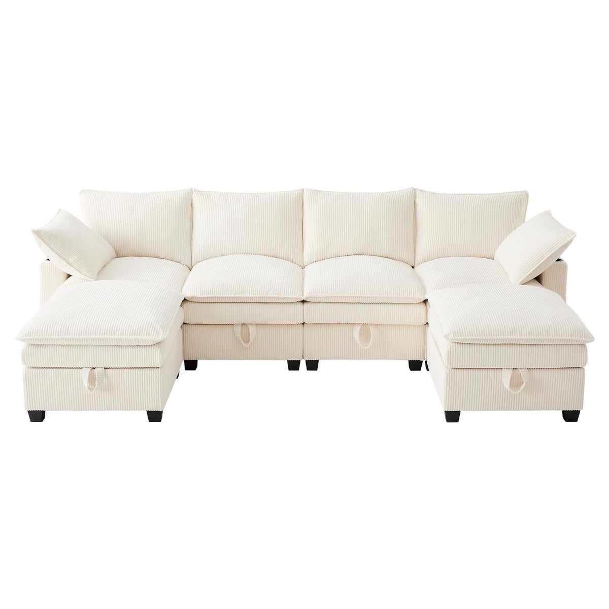 MERAX Canapé d'angle panoramique fixe 6 places tissu coffre de rangement