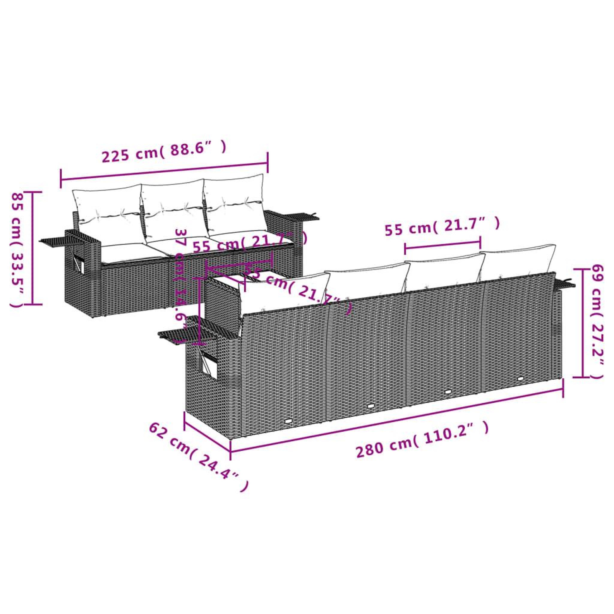 Voir la diapositive 3 : VIDAXL Salon de jardin 8 pcs avec coussins gris resine tressee