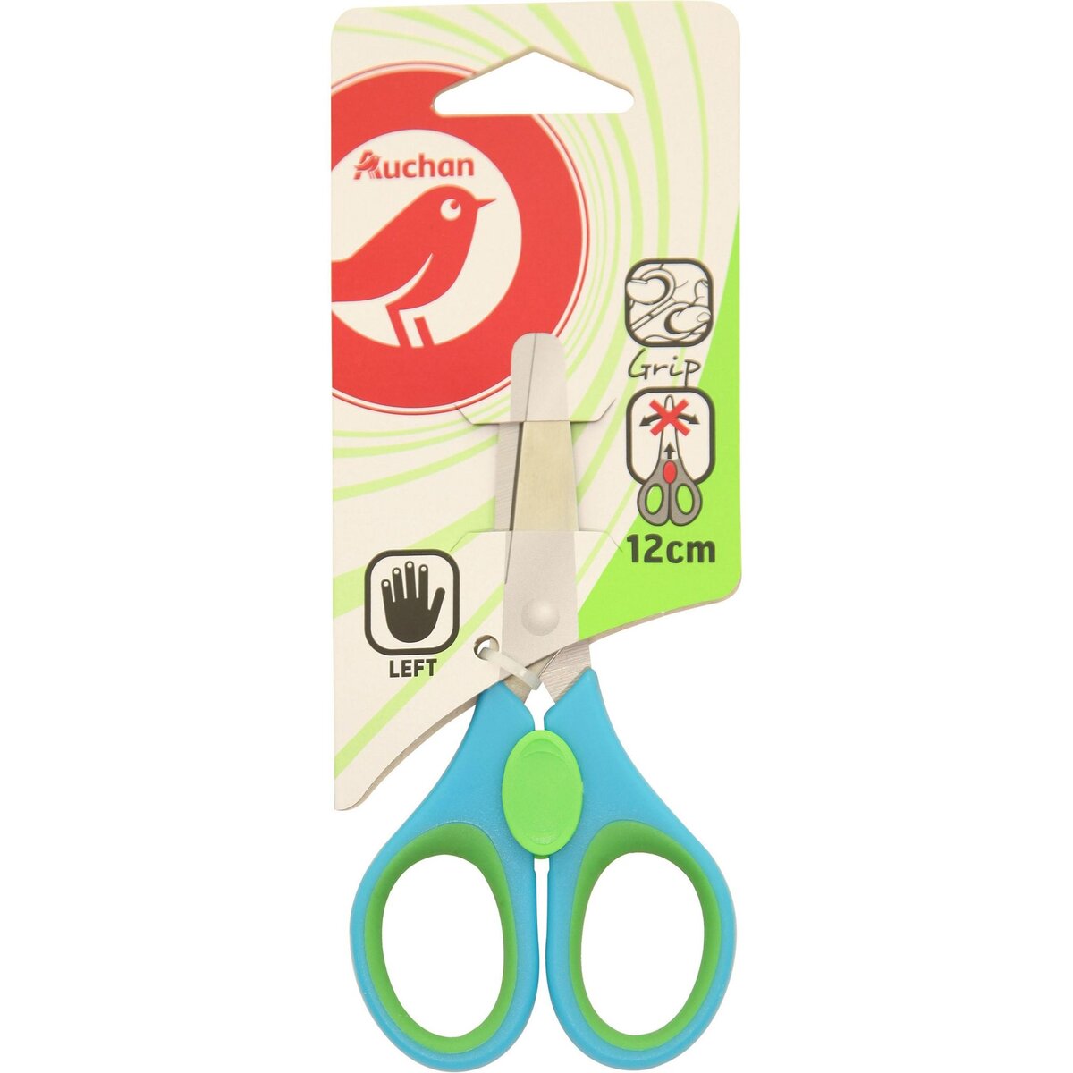 AUCHAN Paire de ciseaux bouts ronds sécurité 12cm gaucher bleu