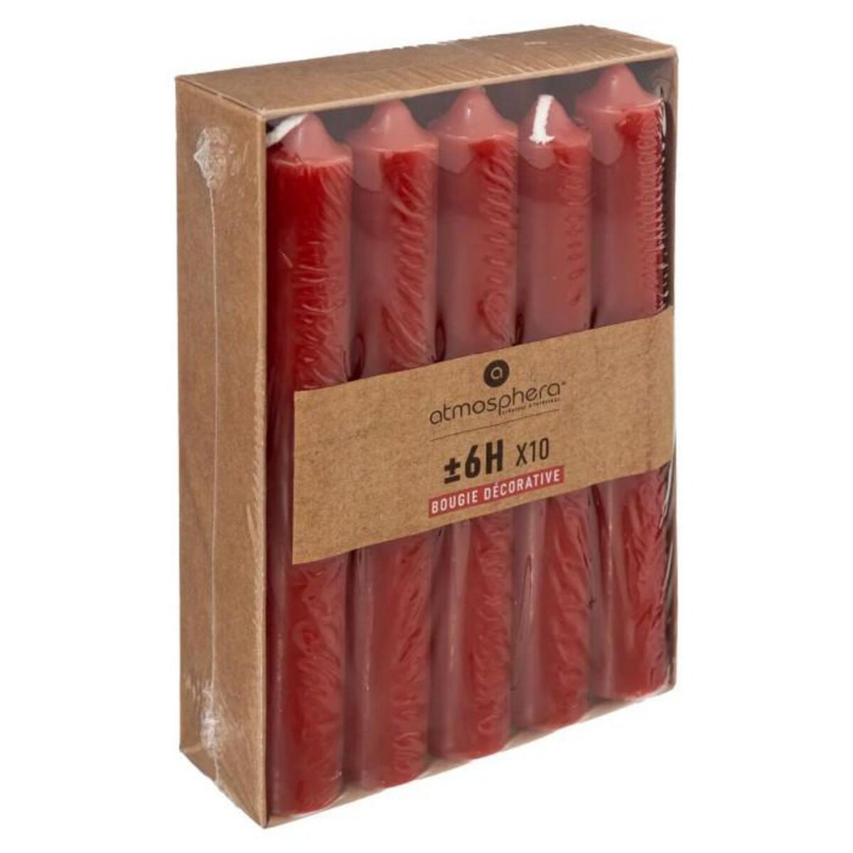 COMPTOIR DE LA BOUGIE Lot de 10 Bougies Bâton  Hugo  16cm Rouge