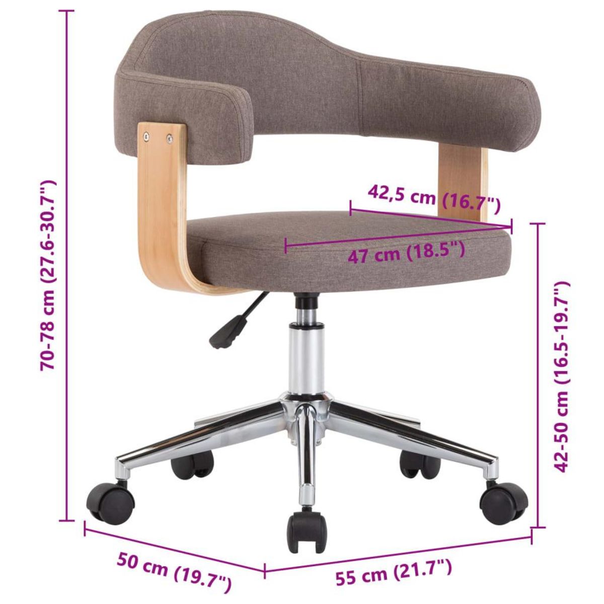 VIDAXL Chaise pivotante de bureau Taupe Bois courbe et tissu