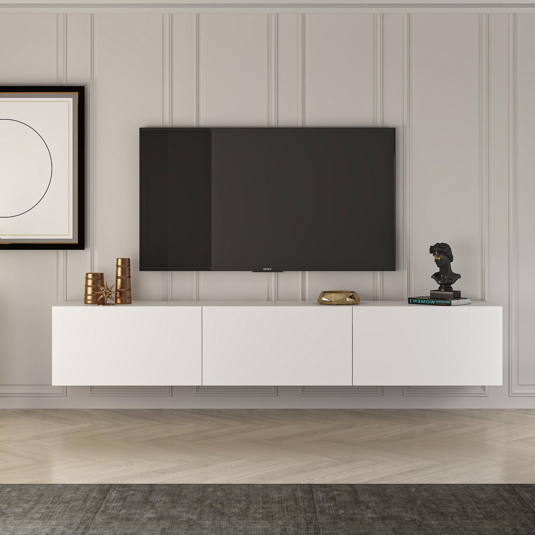 Voir la diapositive 2 : Habitat et Jardin Meuble tv en bois  west  150 x 32 x 30 cm - blanc
