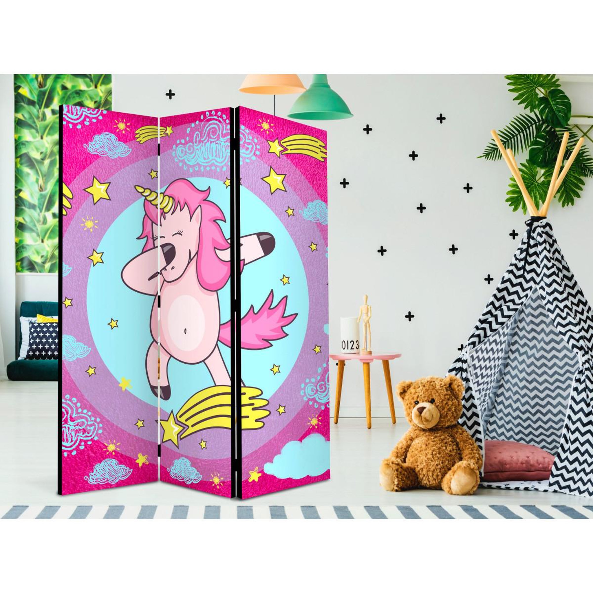 Voir la diapositive 2 : Paris Prix Paravent 3 volets  dancing unicorn  135x172cm