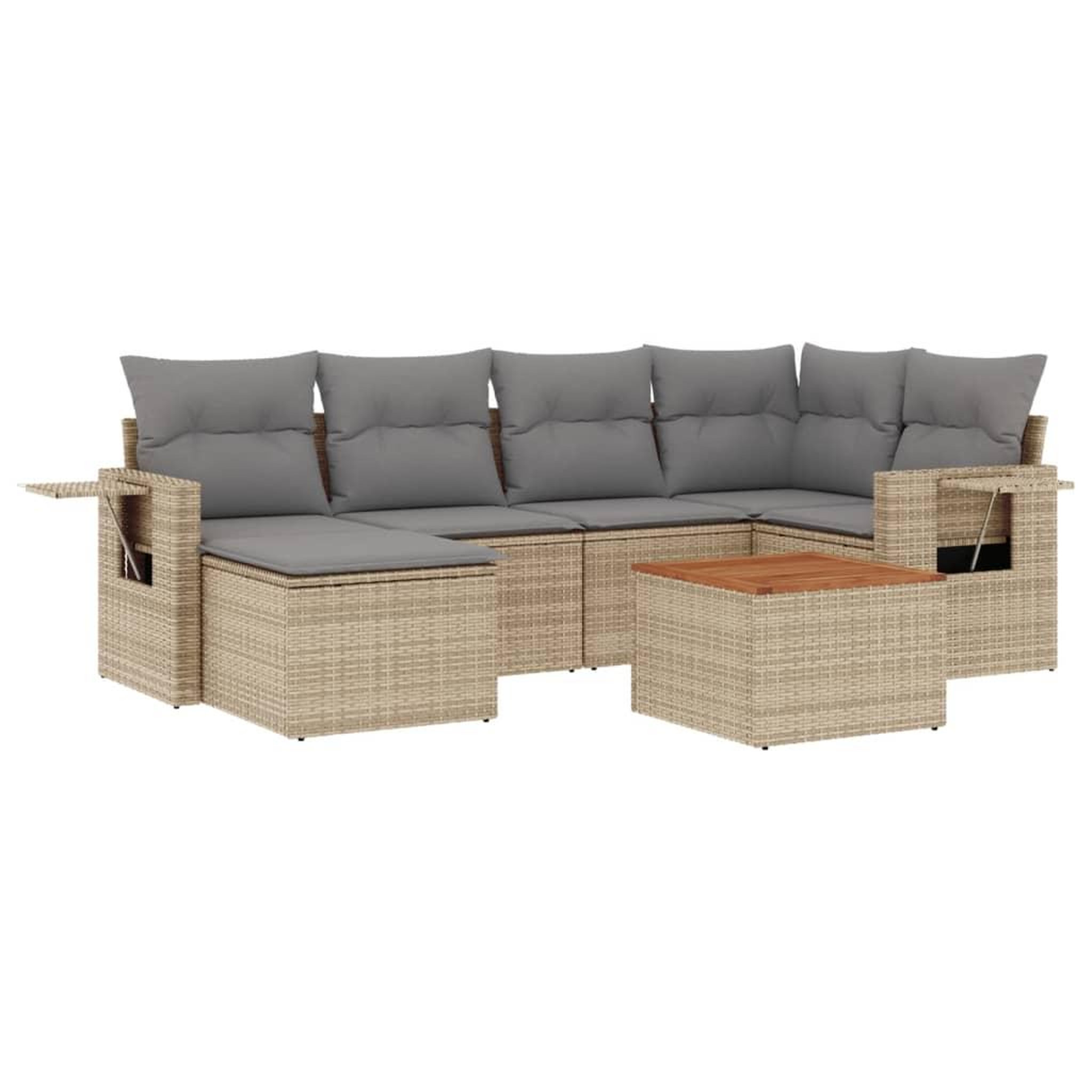 Voir la diapositive 2 : VIDAXL Salon de jardin avec coussins 7pcs melange beige resine tressee