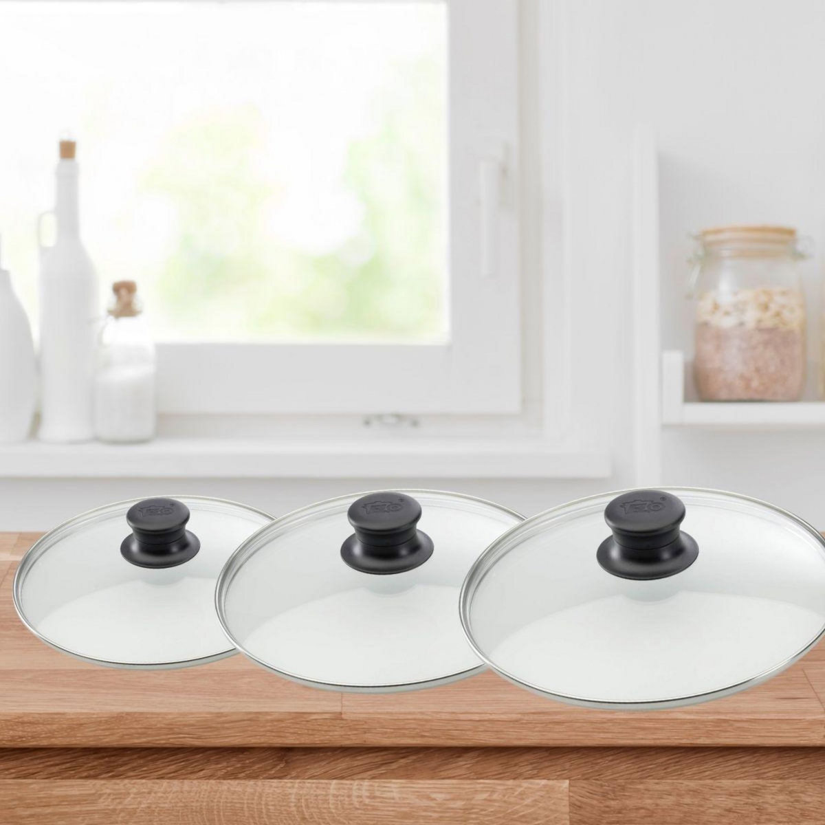 ELO Set de 3 couvercles de cuisson en verre 20 cm 24 cm et 28 cm Elo