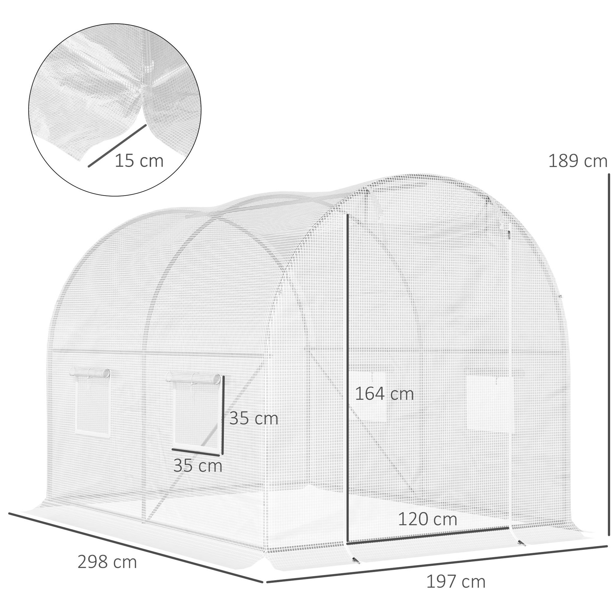 Voir la diapositive 3 : OUTSUNNY Serre de jardin tunnel 6 m² 3l x 2l x 1,9h m acier galvanisé renforcé diamètre 2,4 cm + pe haute densité fenêtres porte blanc