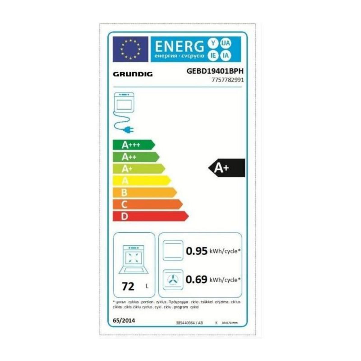 Grundig Four encastrable pyrolyse GRUNDIG - GEBD19401BPH - inox - porte froide - 72 L