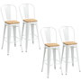 Voir la diapositive 1 : HOMCOM Lot de 4 tabourets de bar industriel avec dossier repose-pied hauteur assise 76 cm acier blanc bois d'orme