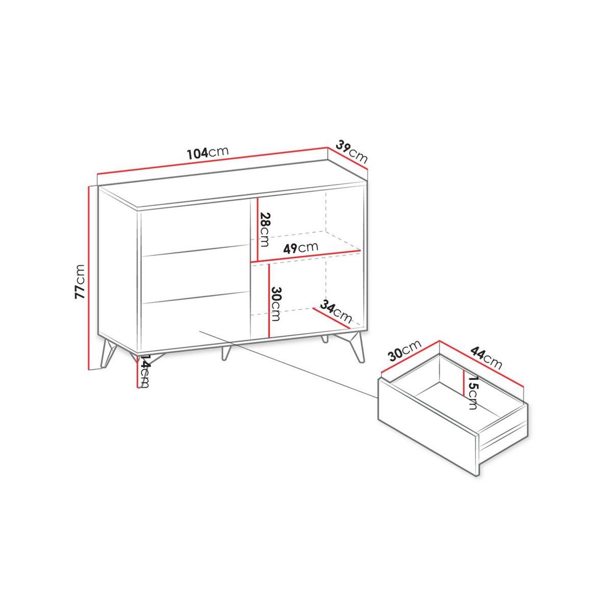 BEST MOBILIER Peter - buffet bas - effet bois et noir - 104 cm - style industriel