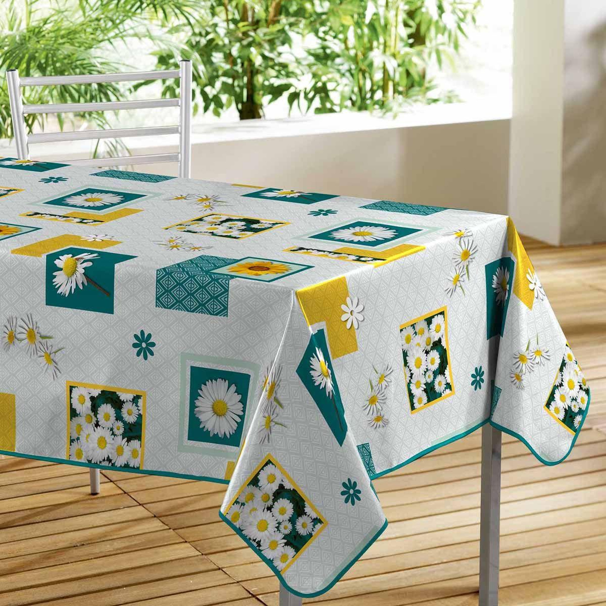 Douceur d'Intérieur Nappe toile cirée  bouton d'or  140x300cm bleu