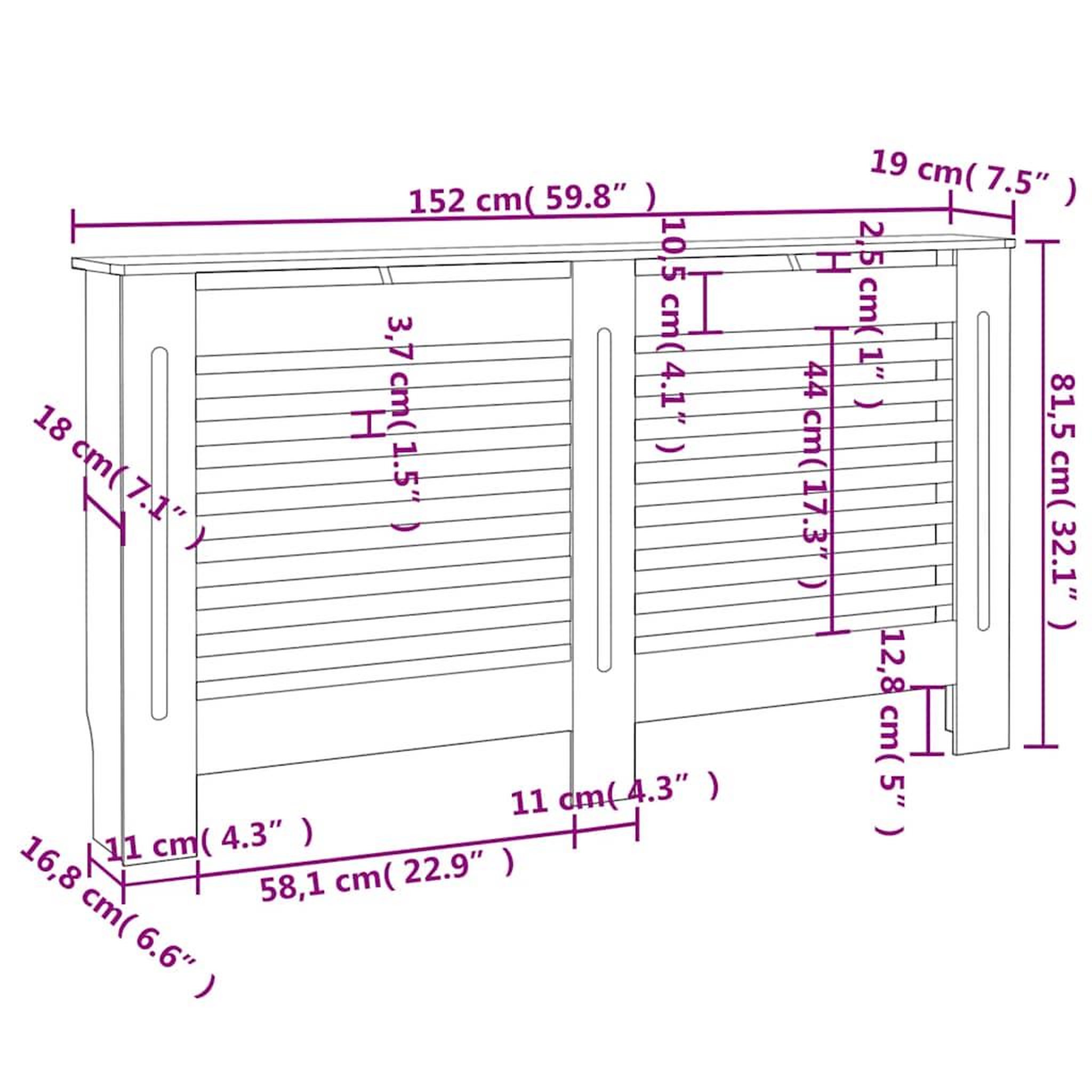 Voir la diapositive 6 : VIDAXL Cache-radiateur noir 152x19x81,5 cm MDF