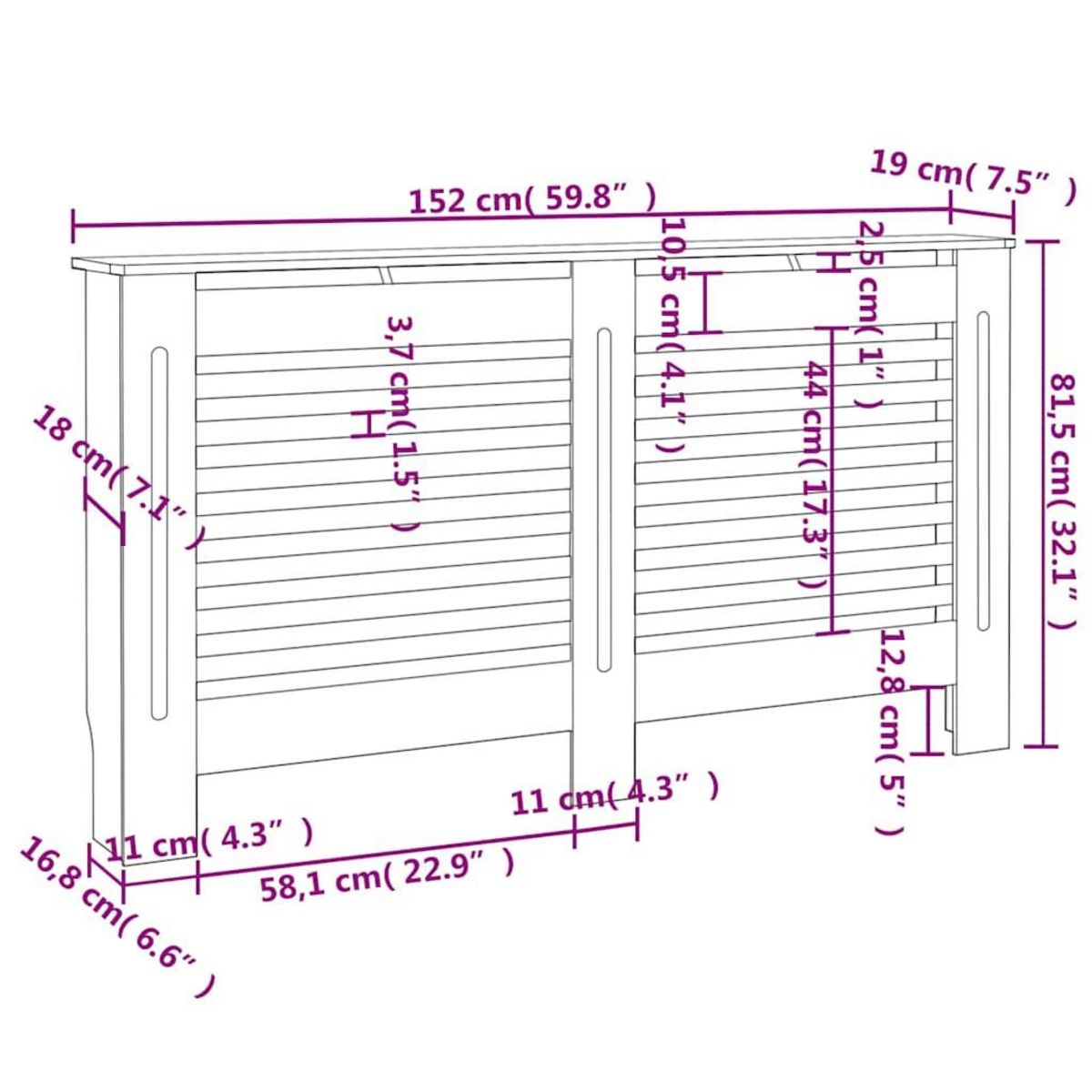 VIDAXL Cache-radiateur noir 152x19x81,5 cm MDF