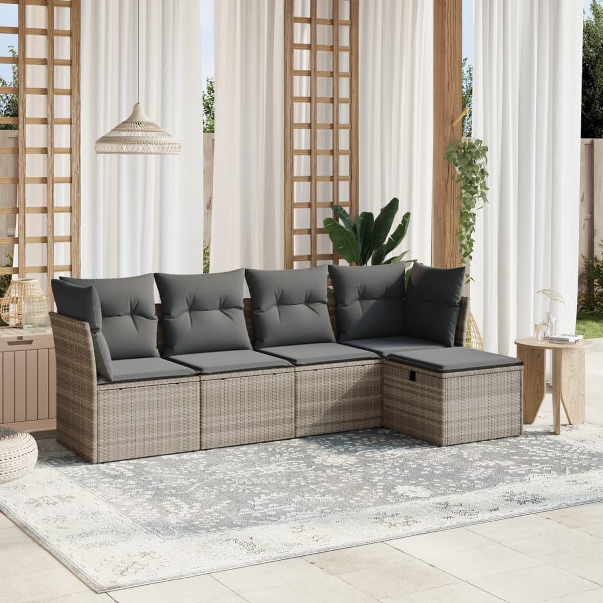 VIDAXL Salon de jardin 5 pcs avec coussins gris clair resine tressee