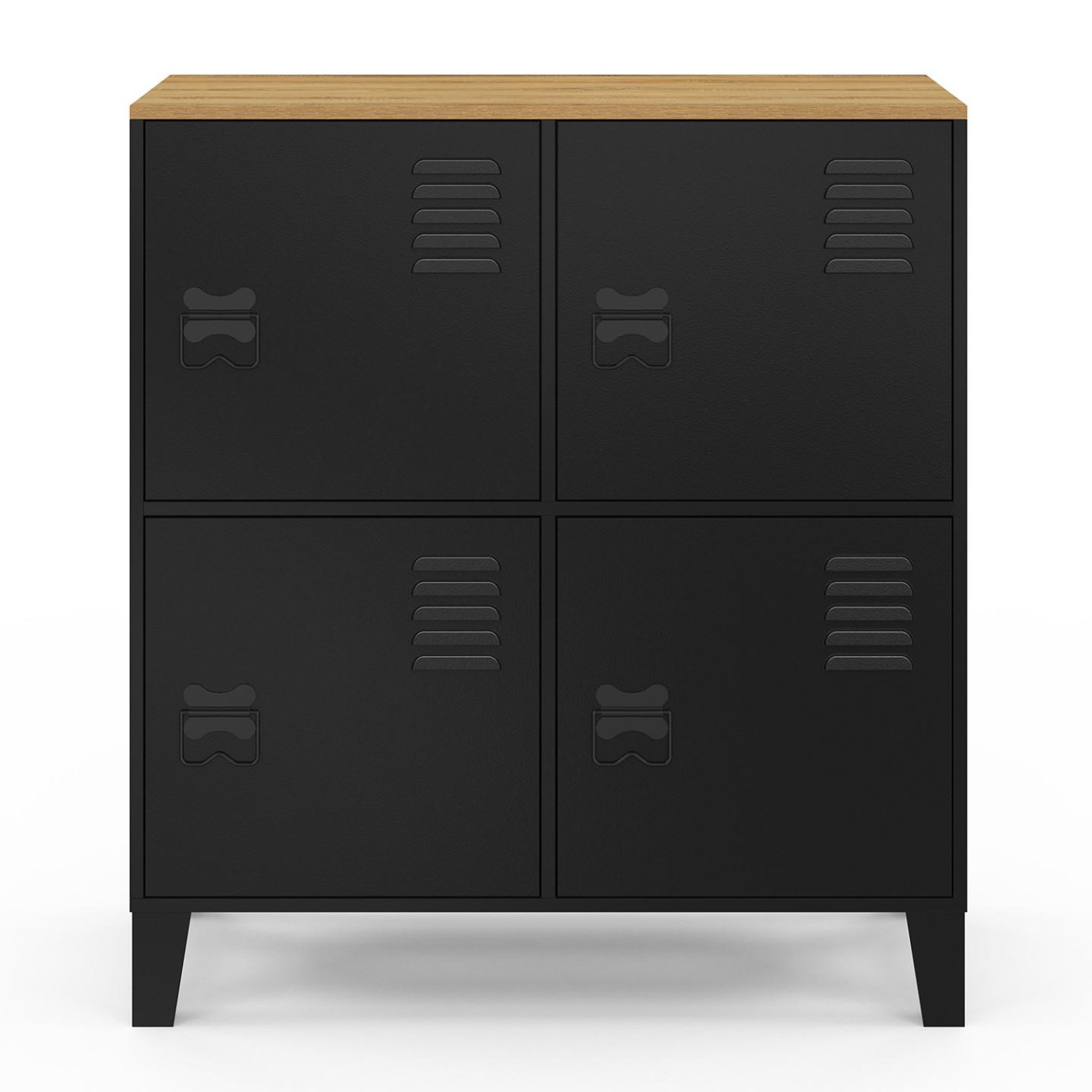 Voir la diapositive 3 : ID MARKET Buffet d'appoint casier 70 cm ester 4 portes en métal noir plateau bois design industriel