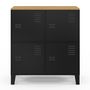 Voir la diapositive 3 : ID MARKET Buffet d'appoint casier 70 cm ESTER 4 portes en métal noir plateau bois design industriel