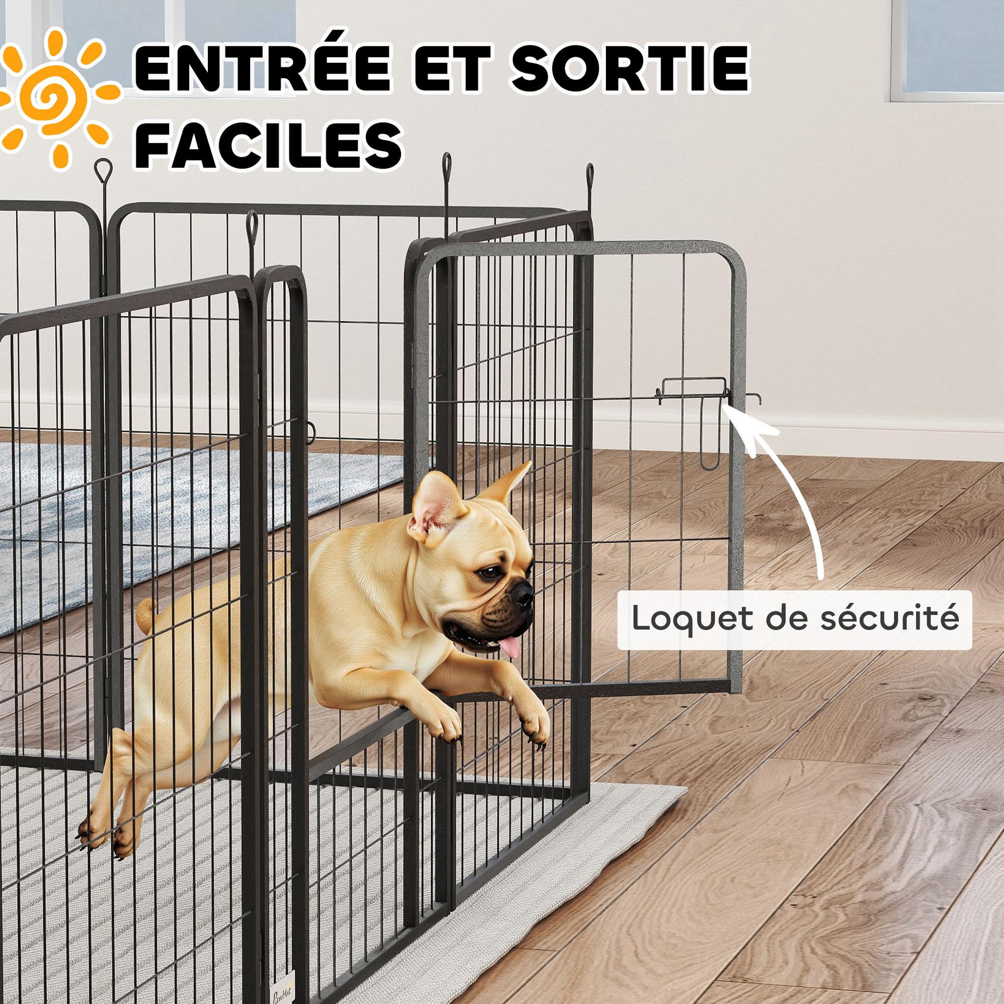 Voir la diapositive 6 : PAWHUT Parc enclos chien modulable pliable 12 panneaux h.80cm 2 portes verrouillables acier époxy noir