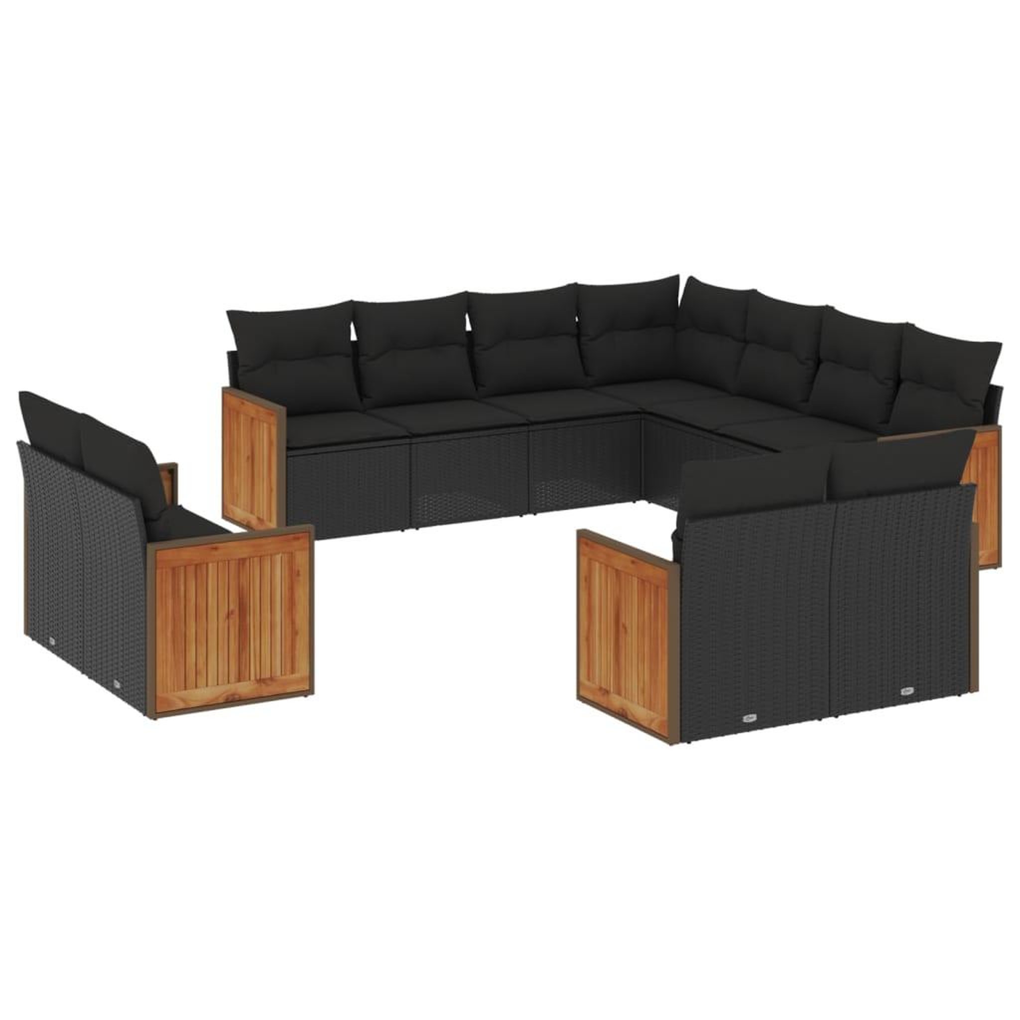 Voir la diapositive 2 : VIDAXL Salon de jardin 11 pcs avec coussins noir resine tressee
