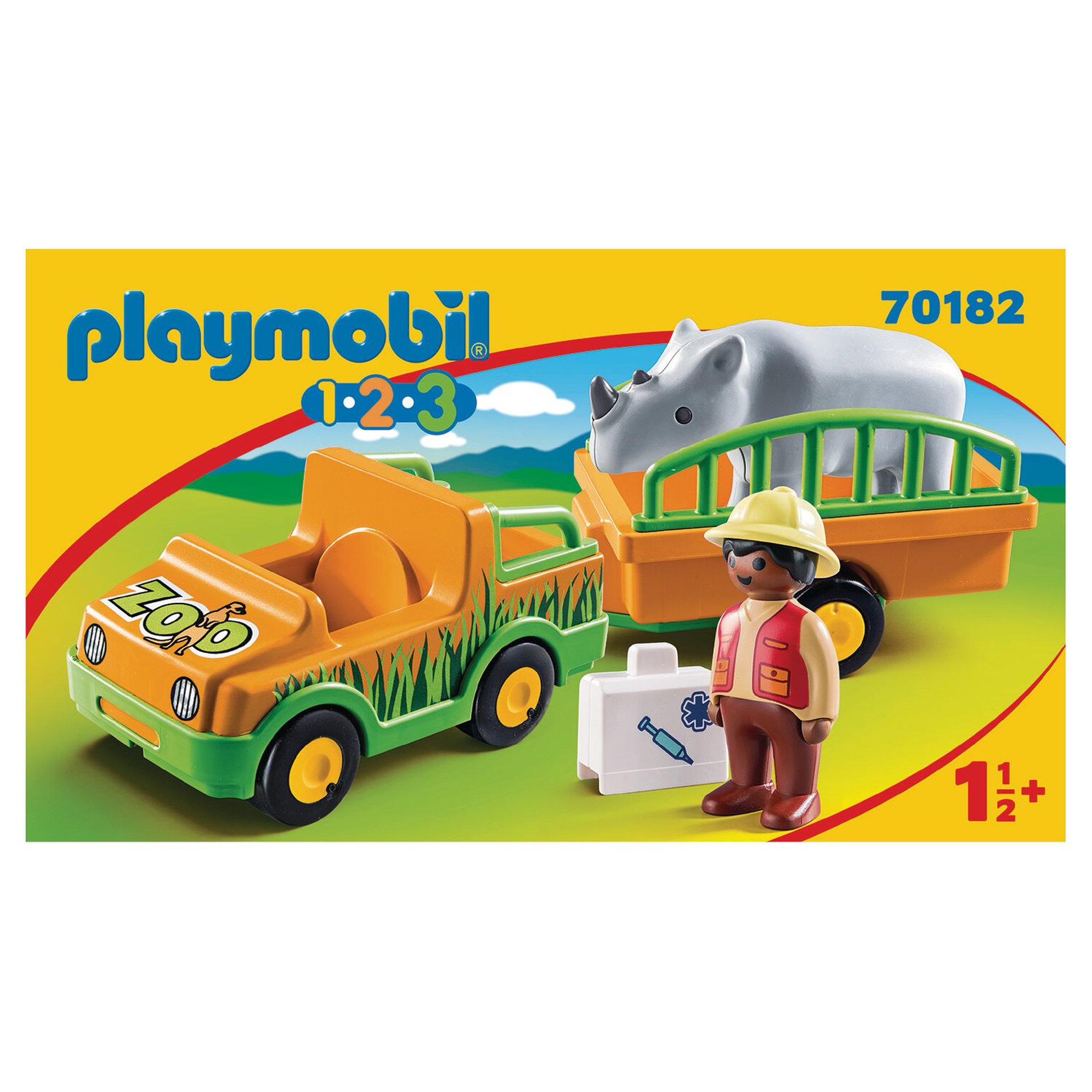 Voir la diapositive 2 : PLAYMOBIL 70182 - 1.2.3 - Vétérinaire avec véhicule et rhinocéros