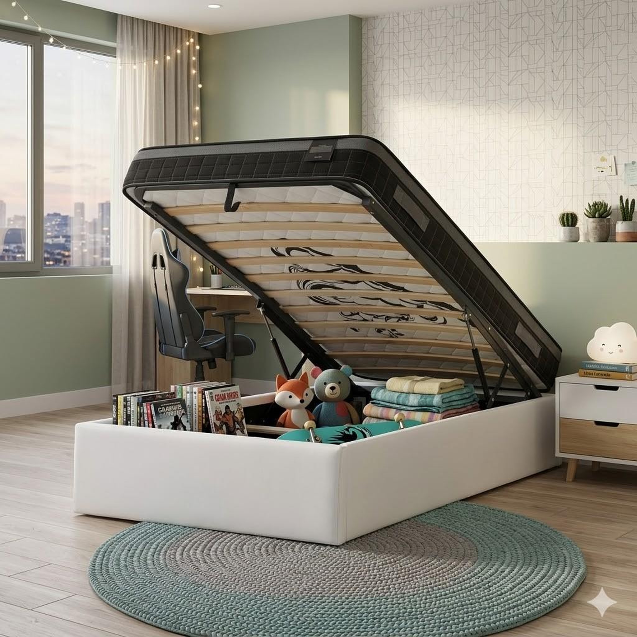Voir la diapositive 1 : KING OF DREAMS Ensemble Lit Coffre et Matelas  Soutien Ferme 2 Faces