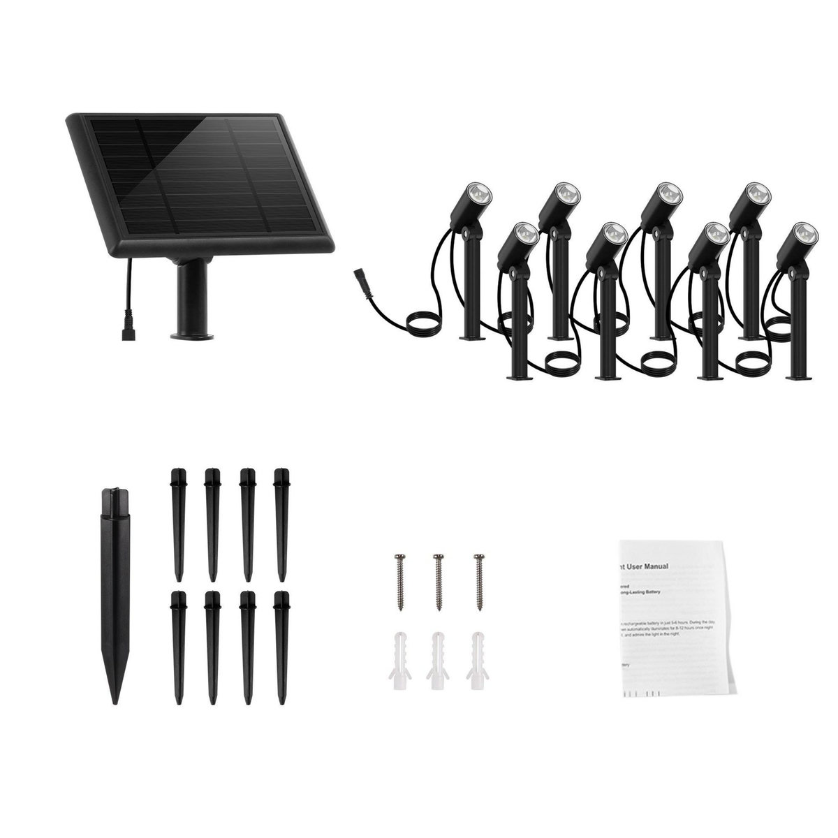 Lumisky Lot de 8 Spots solaires LED ROUNDY MINI Noir Plastique H27cm