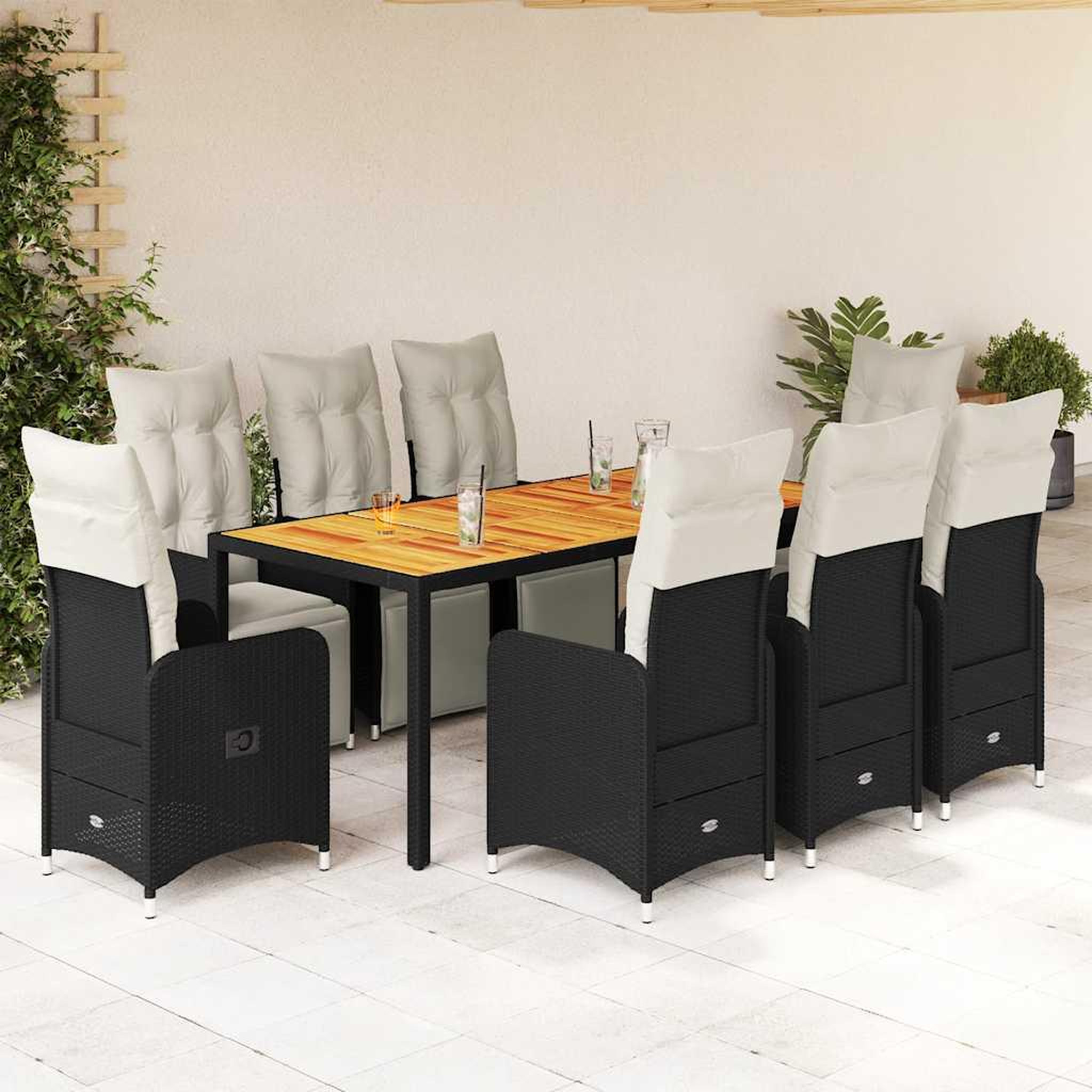 VIDAXL Ensemble de bistro de jardin 9 pcs coussins noir poly rotin