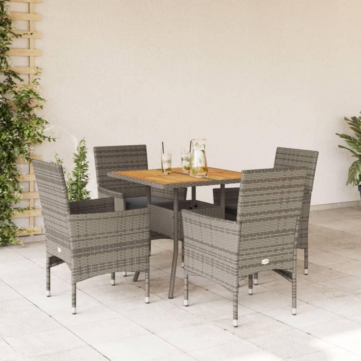VIDAXL Ensemble a manger de jardin et coussins 5 pcs gris rotin acacia