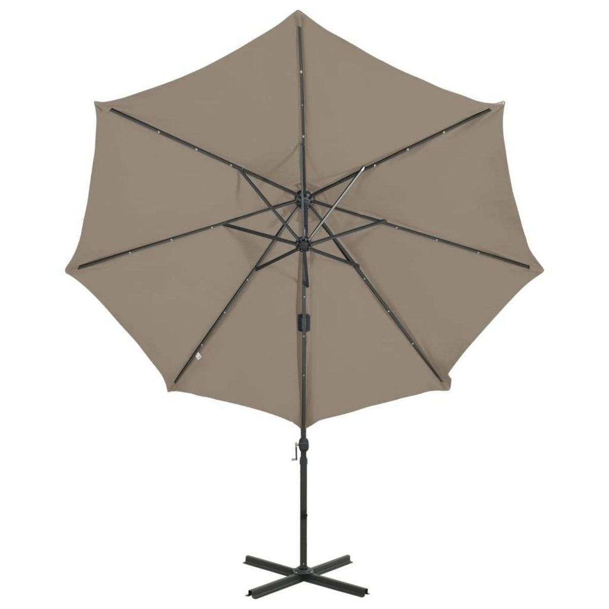 VIDAXL Parasol de jardin en porte-a-faux et mat et lumieres LED taupe