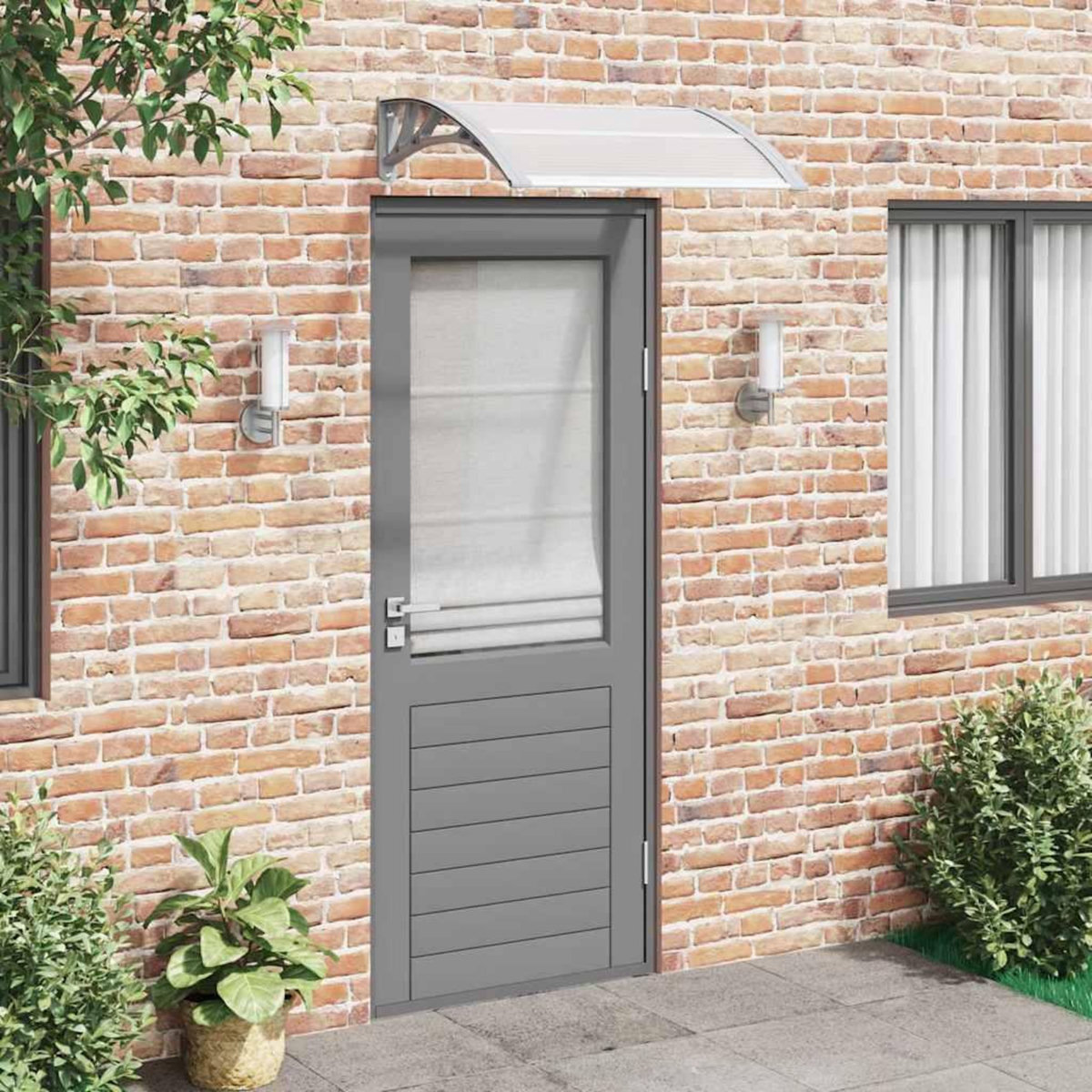 VIDAXL Auvent de porte gris et transparent 80 x 75 cm en polycarbonate