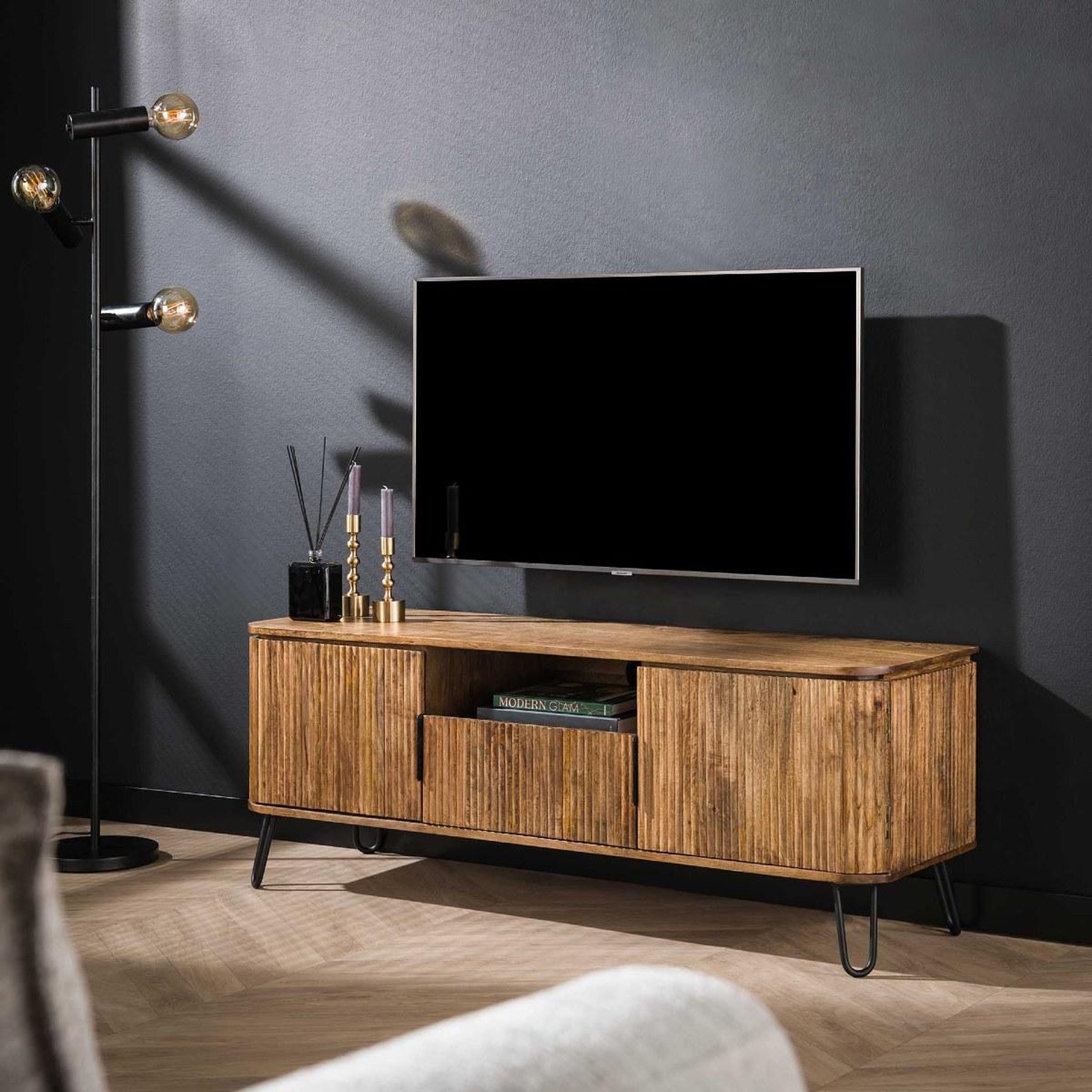 Voir la diapositive 2 : JLC KREATION Meuble tv en bois de manguier massif 2 portes-1 tiroir wago