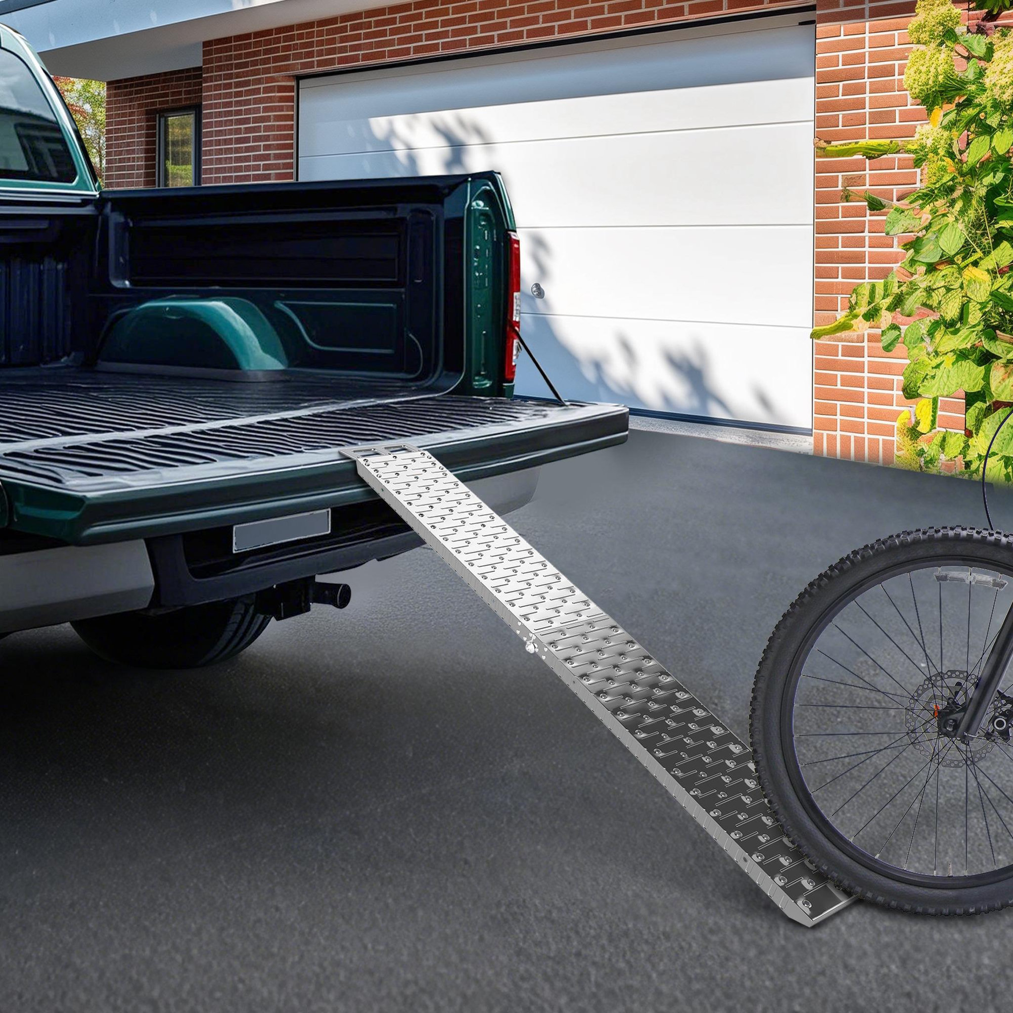 Voir la diapositive 4 : HOMCOM Rampe de chargement pliable acier inoxydable max. 230 kg sangles de sécurité dim. 190 x 22 x 8 cm