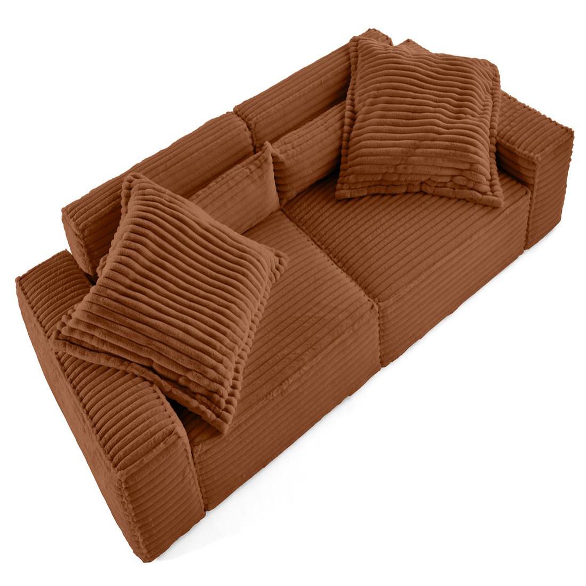 Voir la diapositive 2 : LISA DESIGN Richie - canapé droit 3 places avec double méridienne - assise profonde - en fausse fourrure côtelée
