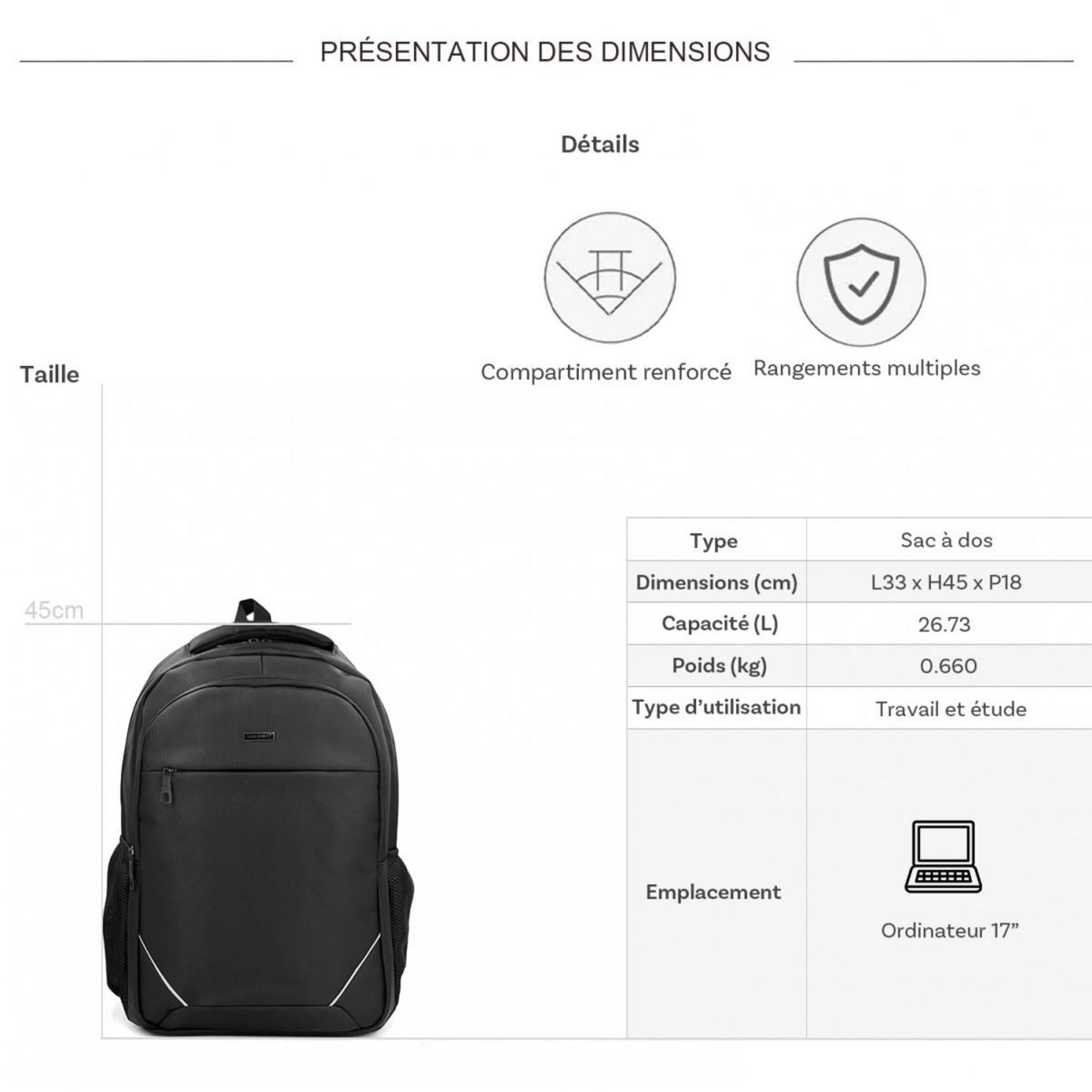 David Jones Sac à dos porte-ordinateur 17