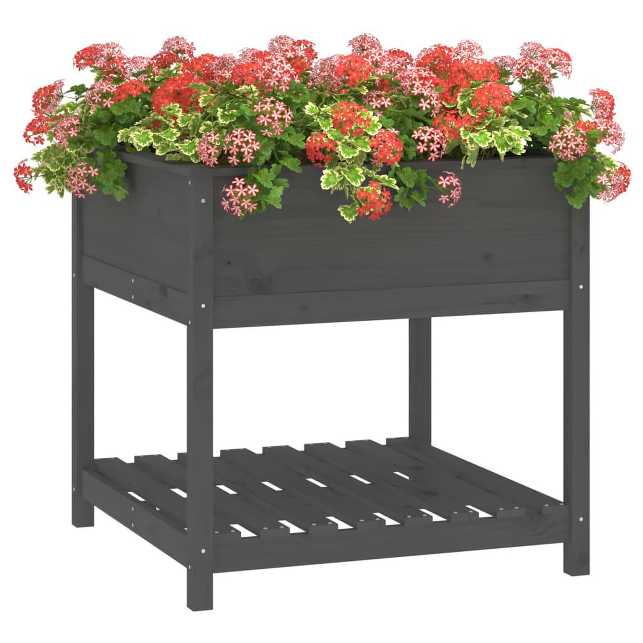 Voir la diapositive 4 : VIDAXL Jardiniere avec etagere Gris 82,5x82,5x81 cm Bois massif de pin