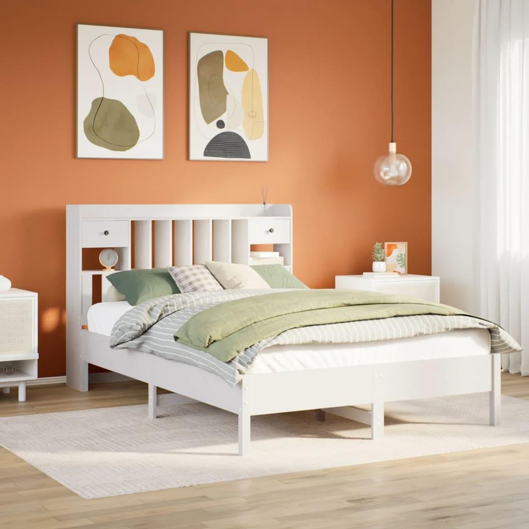 VIDAXL Lit bibliotheque sans matelas blanc 135x190 cm bois pin massif
