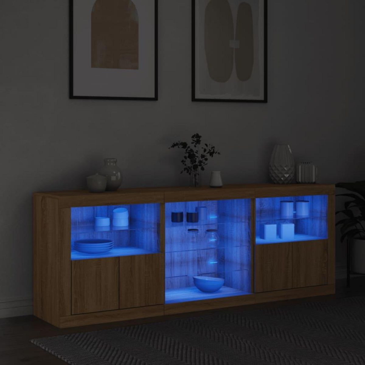 VIDAXL Buffet avec lumieres LED chene sonoma 181,5x37x67 cm
