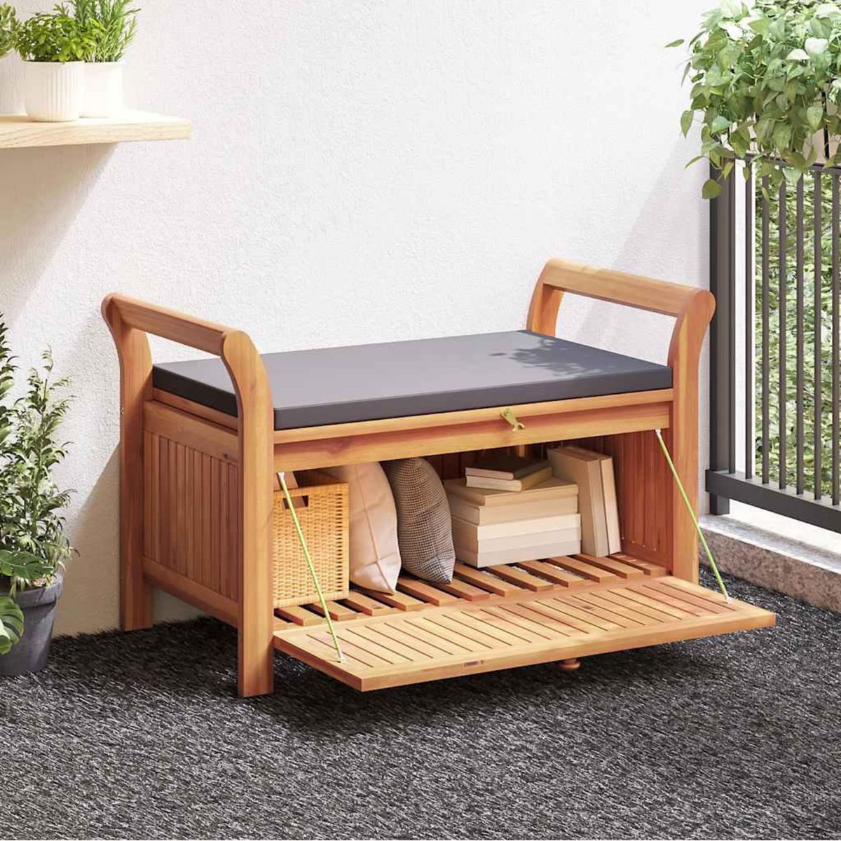 VIDAXL Banc de rangement de jardin avec coussin 91 cm Bois d'acacia