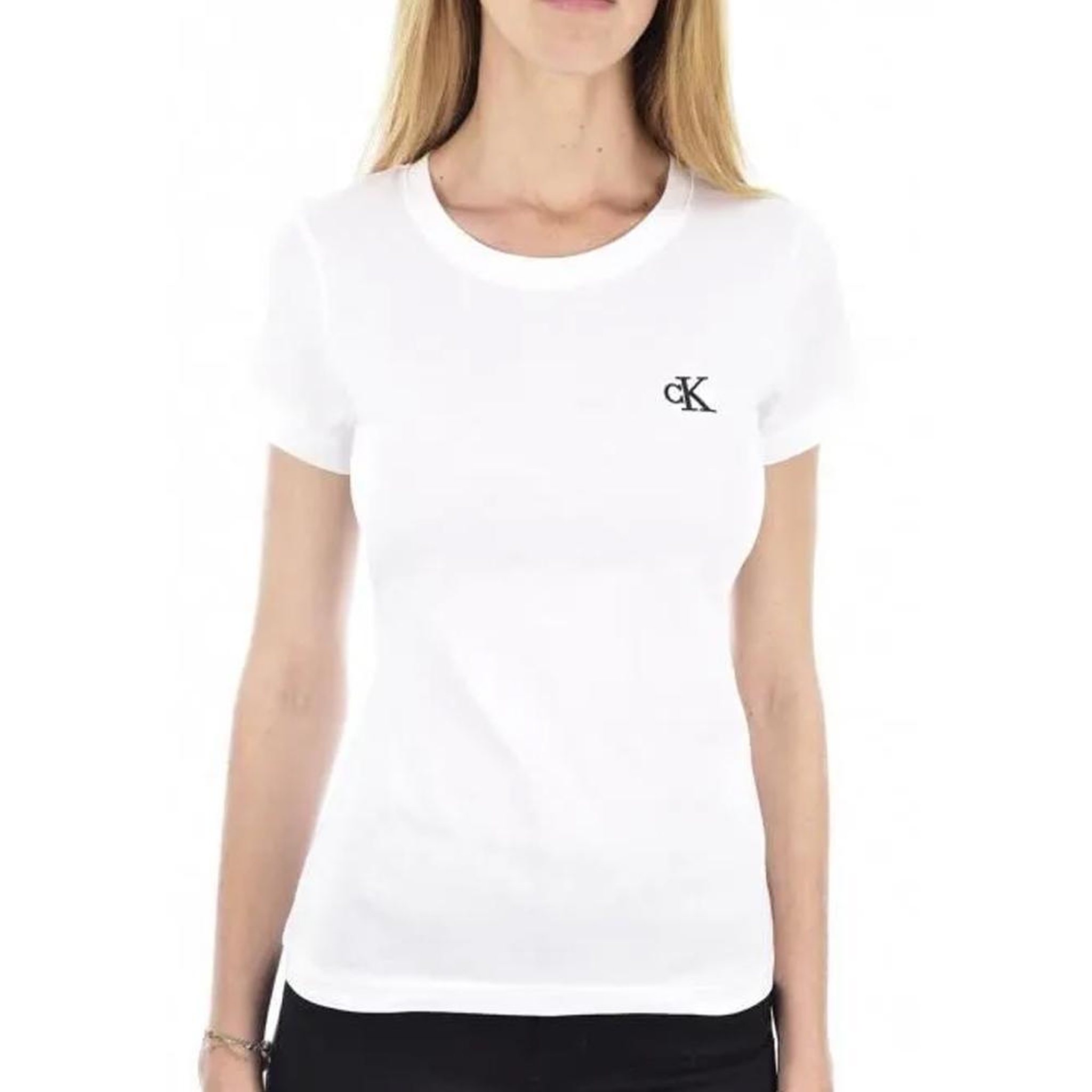 CALVIN KLEIN JEANS T-Shirt Blanc Femme Calvin Klein Jeans Embroidery Slim. Coloris disponibles : Blanc